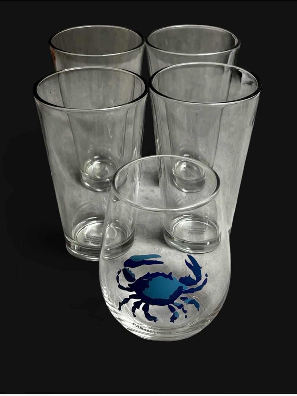 Source Unknown Clear Glass Set with Blue Crab Accent